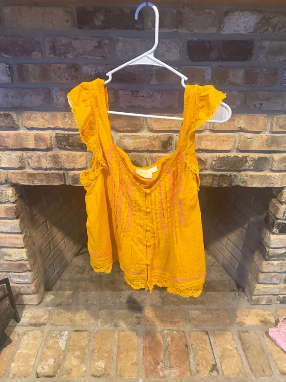 Women’s Yellow Embroidered Flutter Sleeve Top